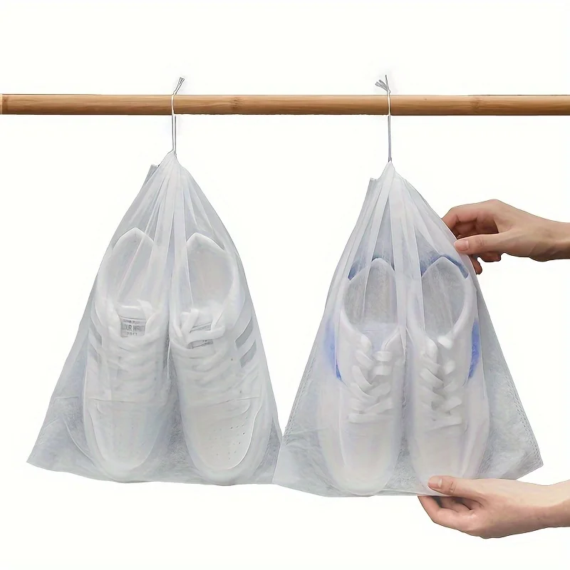 5pcs Non-Woven Dustproof Drawstring Storage Bags Bundle Mouth Drying,White Shoes Dust-proof Anti-yellowing Bag Travel Shoe Cover