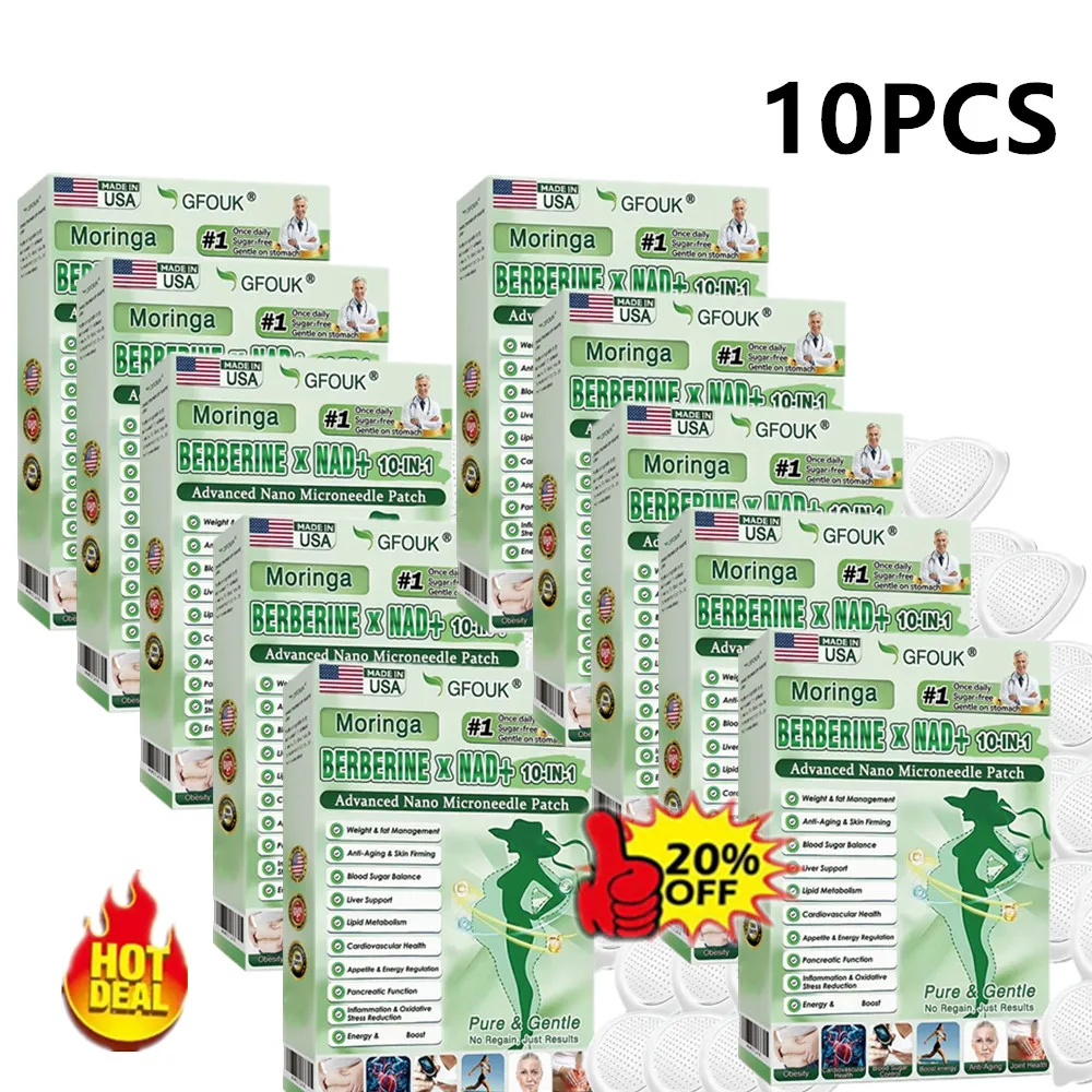 1-10 Boxes Moringa Slimming Microneedle Patches - Berberine & NAD+ Infused, Gentle Body Care for Weight & Fat Management
