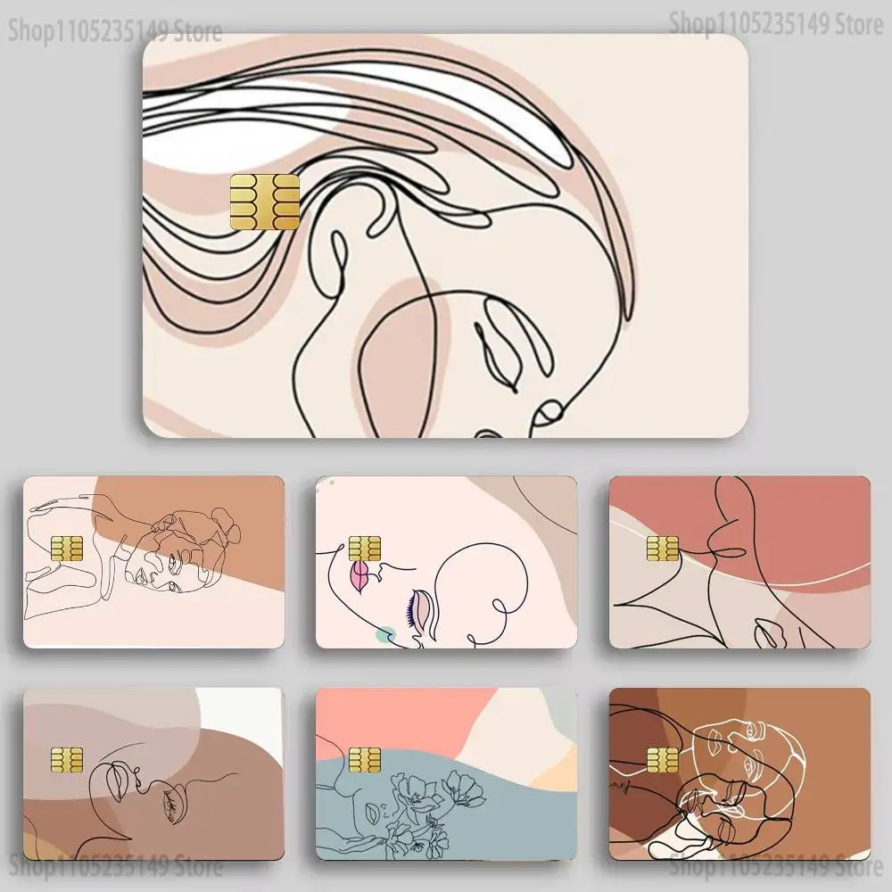 

Abstract Line Women Face Credit Card Skin Stickers for Bank Card Bus Metro Card Sticker Waterproof Women Gift