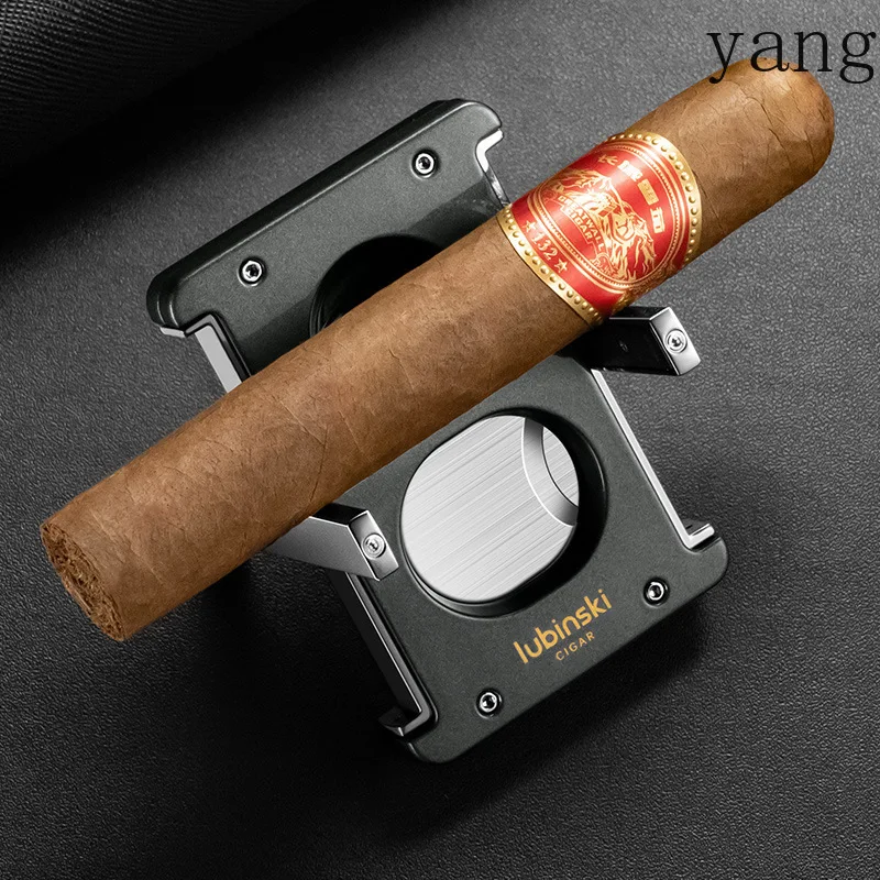 YJQ cigar cutter multi-function sharp portable knife flat cut hole opener bracket four-in-one cigar cutter