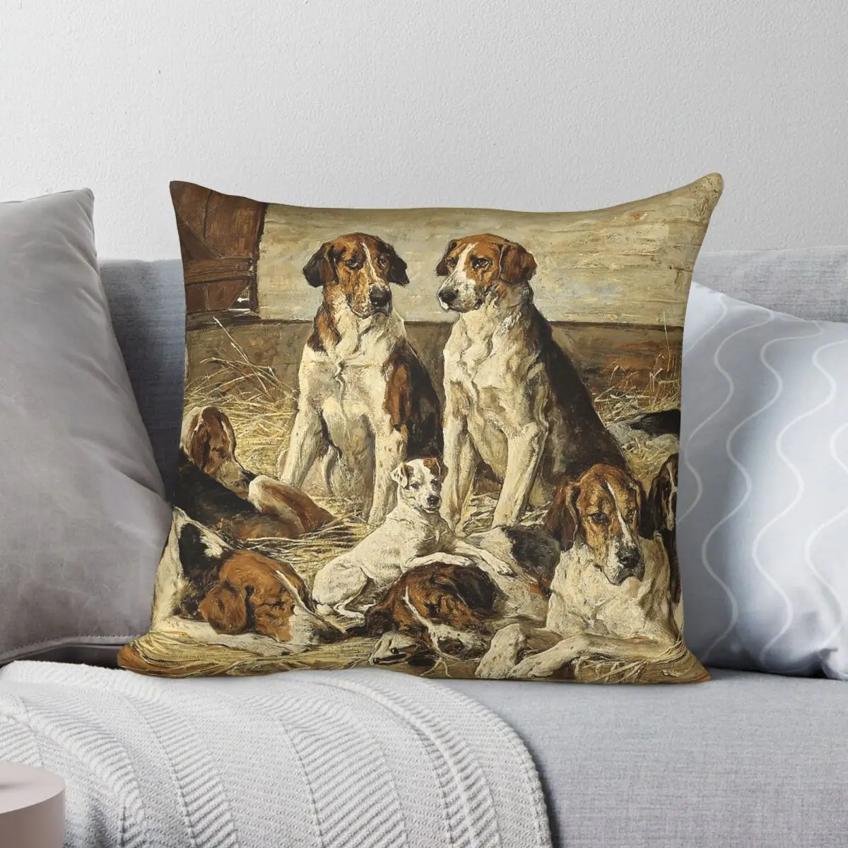 Hounds At Rest By John Emms Square Pillowcase Polyester Linen Velvet Printed Zip Decorative Bed Cushion Cover