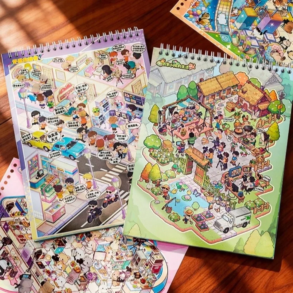 New Variety Show Mini Scene Stickers Finely Die-Cut PET Stacking Sticker 8 Large Scene Miniature Sticker Book DIY Projects