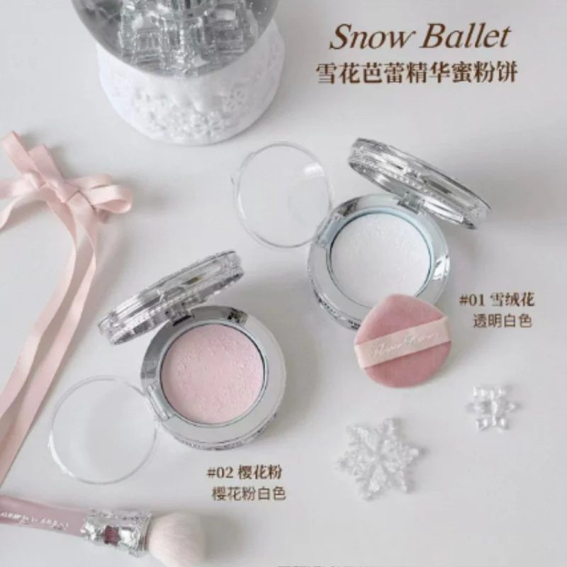 Flower Knows Snow Ballet Collection Pressed Powder Lightweight Transparent Delicate Oil Control Whitening Face Makeup
