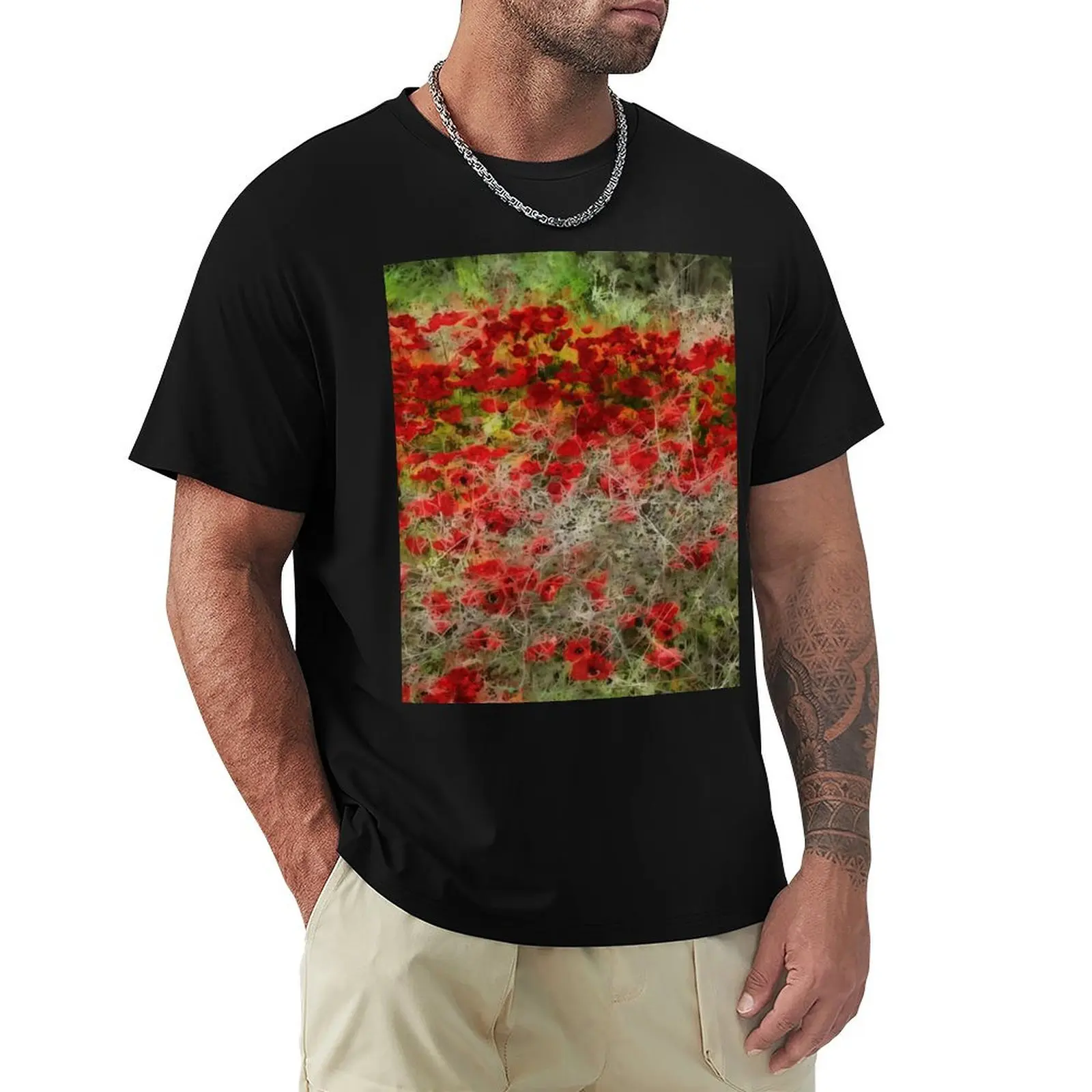 

Beautiful Red Wildflower Anemones Abstract Art T-Shirt Classic Basic Casual T-Shirt