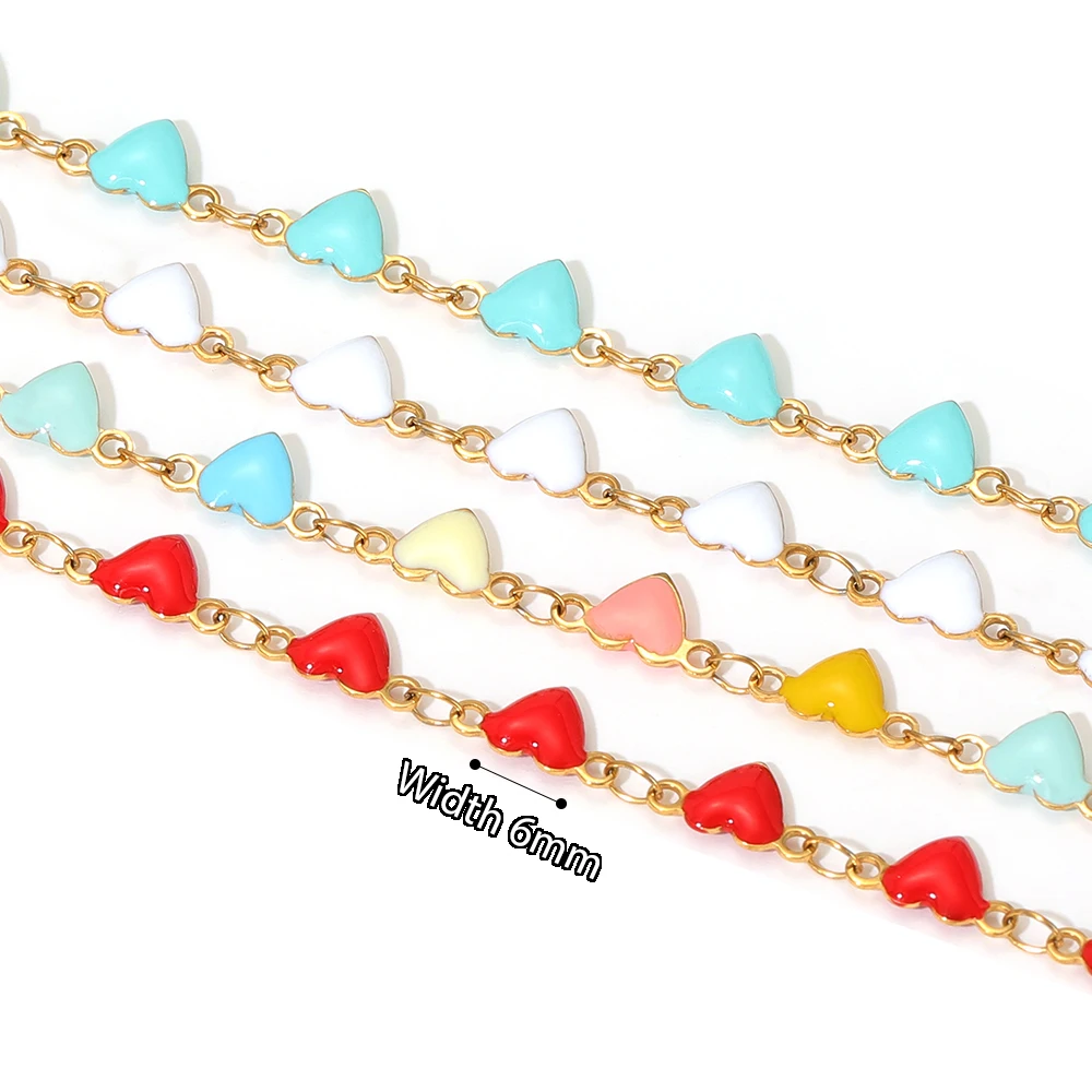 1 Meter Edelstahl 6mm Herz-Emaille-Ketten für handgefertigte Halsketten, Ohrringe, DIY-Schmuck und Armbänder. – Detail 3