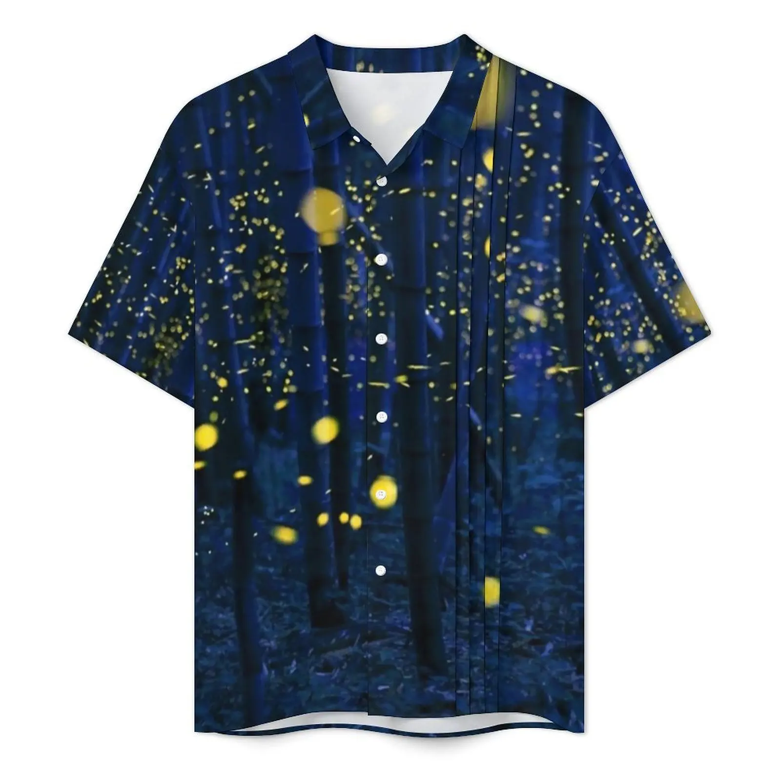 Night Forest Vacation Shirt Man Fireflies Print Vintage Casual Shirts Hawaiian Short Sleeves Y2K Street Plus Size Blouses Gift