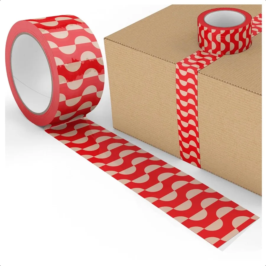 

Декоративная упаковочная лента с принтом для маленьких бизнеса Симпатичная дизайнерская упаковочная лента с принтом Доставка и почтовая красная и кремовая геометрическая лента