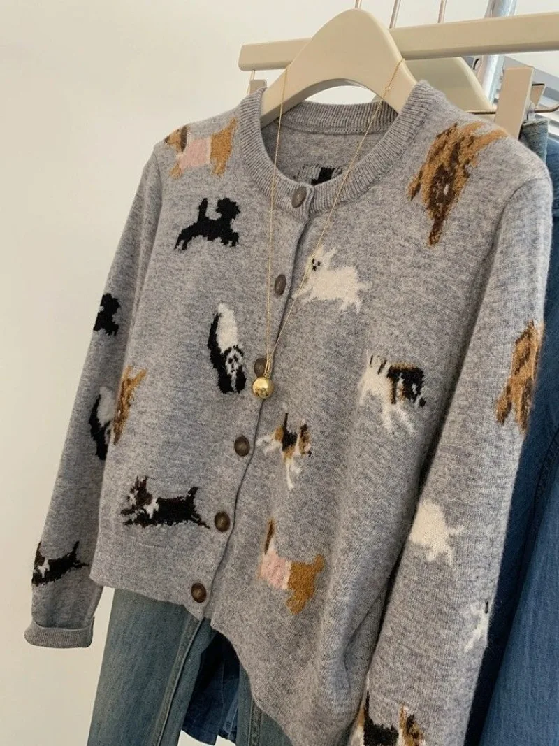 Cardigan Feminino Vintage Cartoon Animals Oversized Sweater Long Sleeve Top Y2k Clothes Pull Femme Autumn Winter Sueters