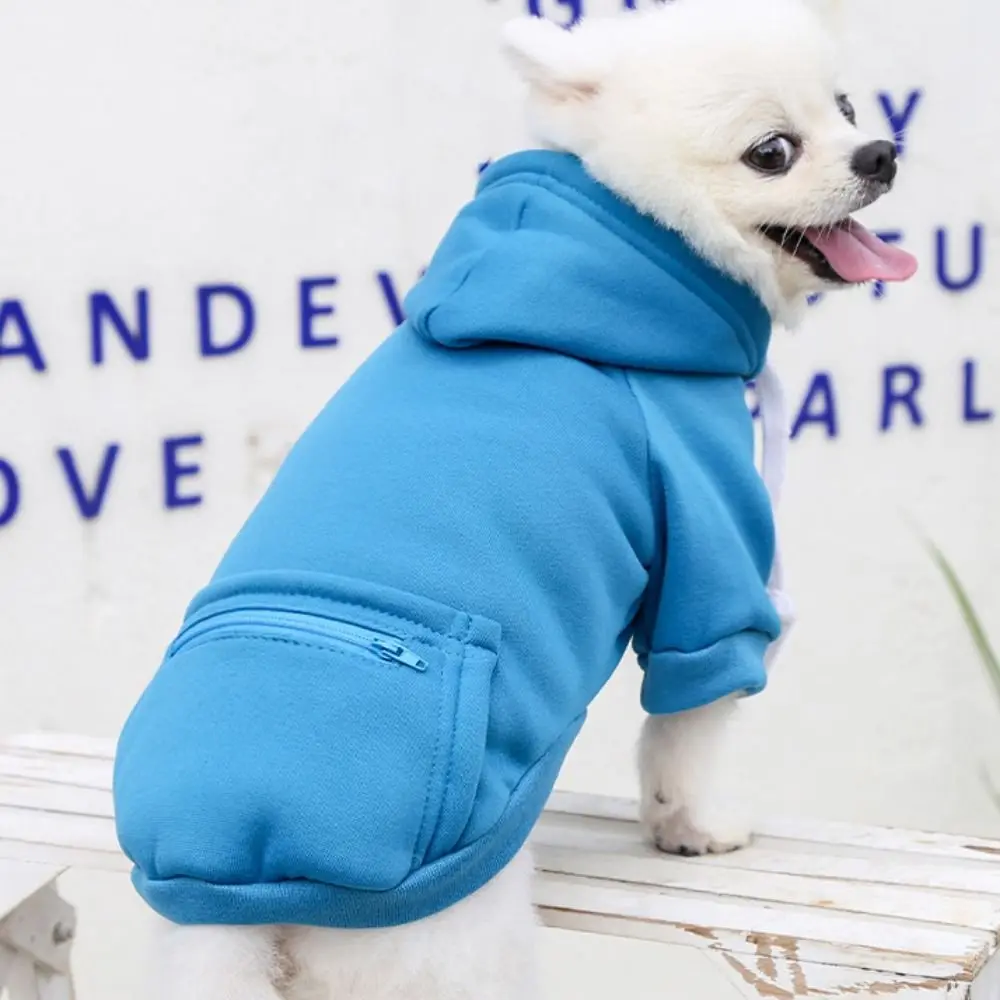 Warm Big Dog Hoodie Solid Color Soft Dogs Winter Sweatshirt with Zipper Pocket Dog Sport Hoodies Winter Dog Clothes