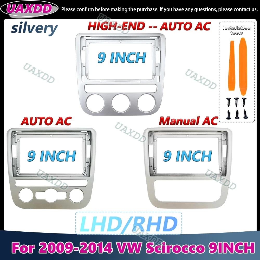 UAXDD Android Car Radio Frame for Volkswagen VW Scirocco 3 2008-2014 9 inch Fascia 2DIN Stereo Panel 16 Pin Canbus Cable Harness