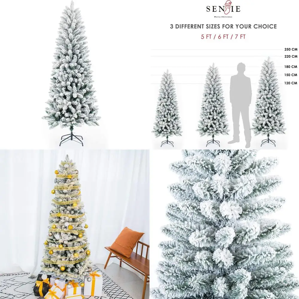 

Флокированная Белоснежка 5-футовая искусственная рождественская елка-карандаш, классический стиль без подсветки