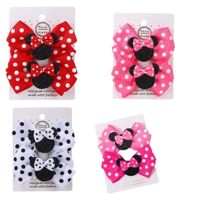 2Pcs Bows Hair Bangs Clip for Little Girls Cartoon Party Headdress Sweet Polka Dot Bow Hair Clip Set