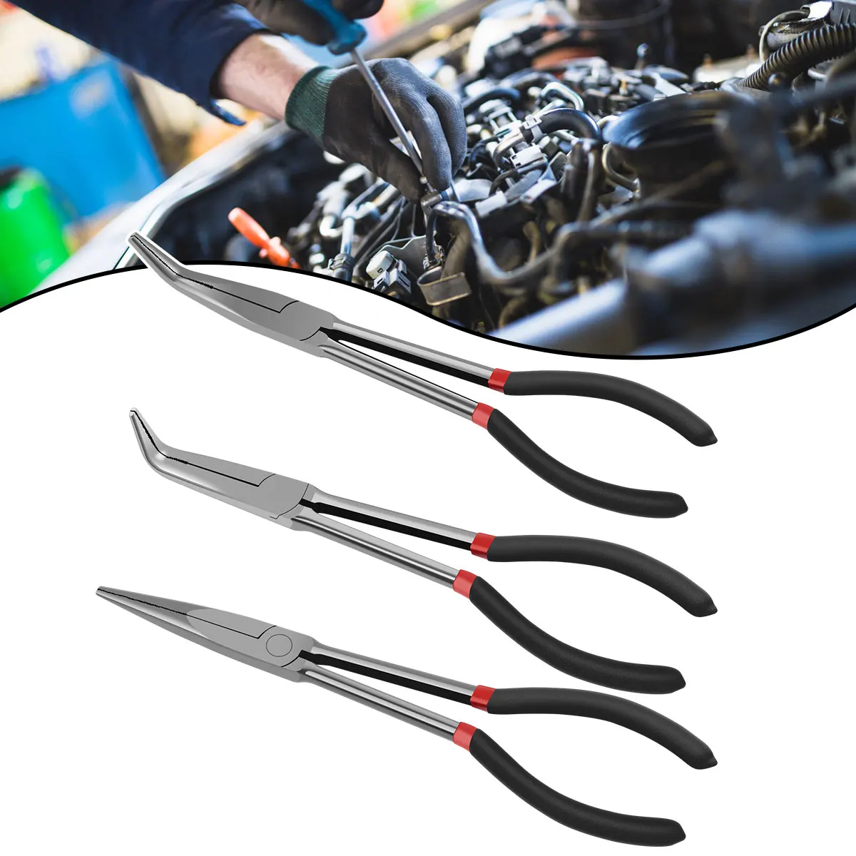 3/5Pcs Needle Nose Pliers Set Carbon Steel Long Reach Straight Pliers 25°/45°/90° Bent Nose Pliers O-Shaped Circle for Machinist