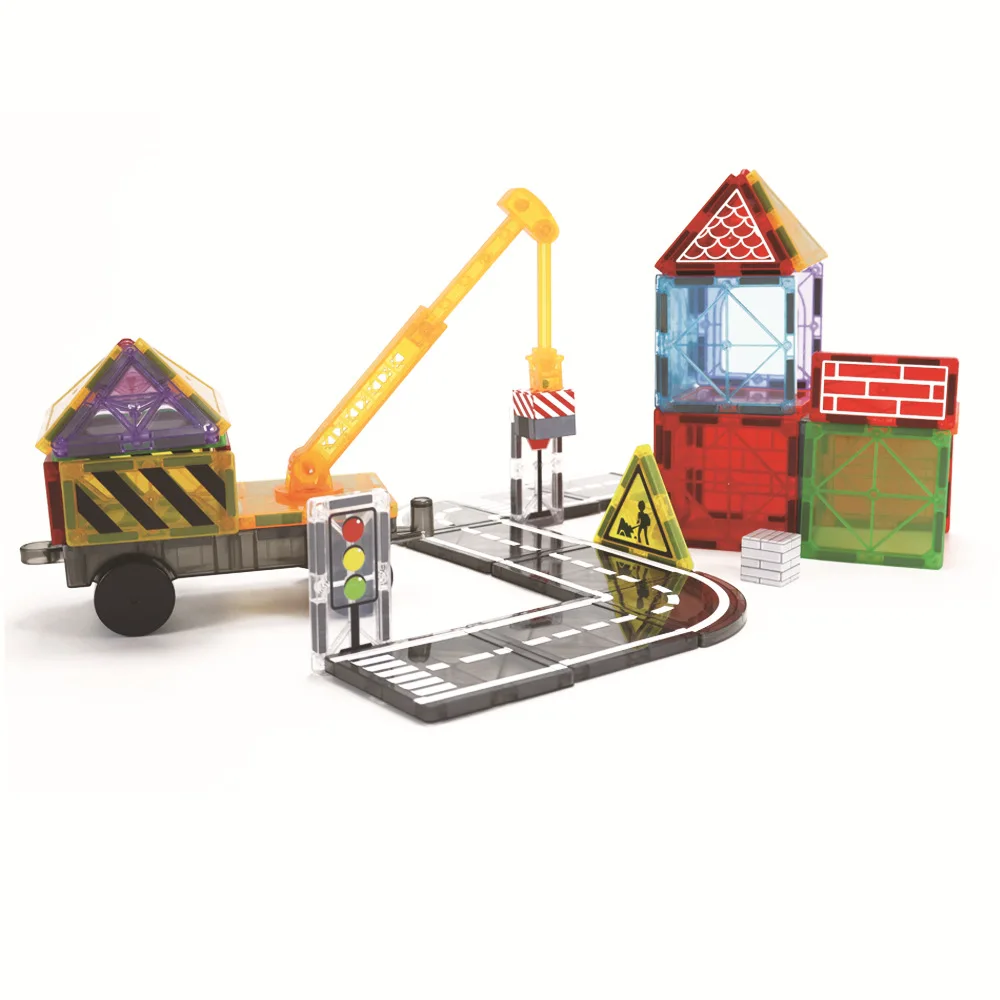 Magnetic building blocks Strong magnet road magnetic piece Urban traffic building crane color window magnetic piece