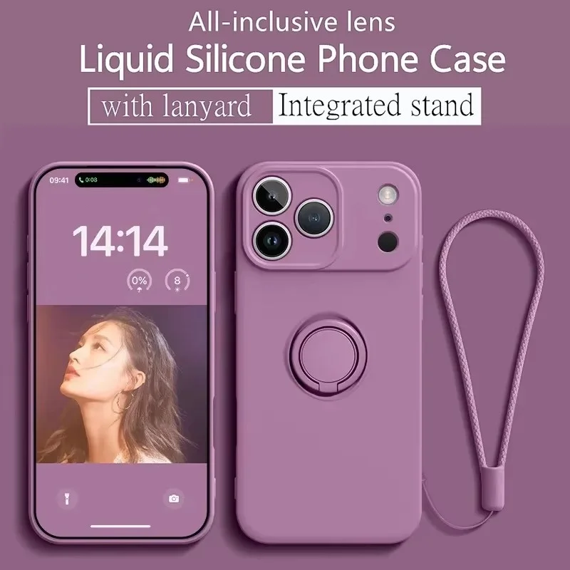 Liquid Silicone Ring Stand Magnetic Case for iPhone 17 Air 16E 15 14 13 12 11 Pro Max Plus Shockproof Soft Bumper Protectic Case