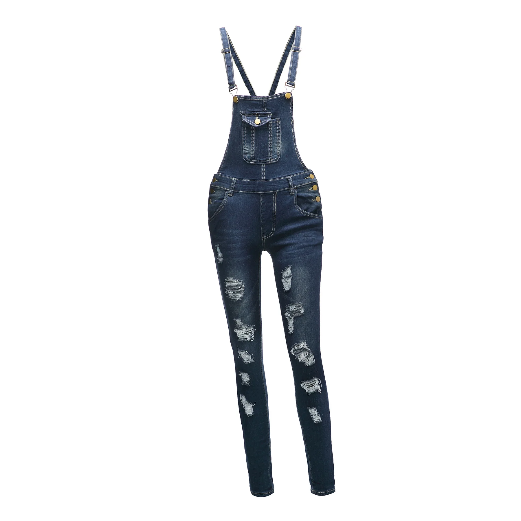 Ripped Jeans Denim Ankle Length Pencil Pants Women Overalls Distressed Washed Pockets Vintage High Street Spliced Hole