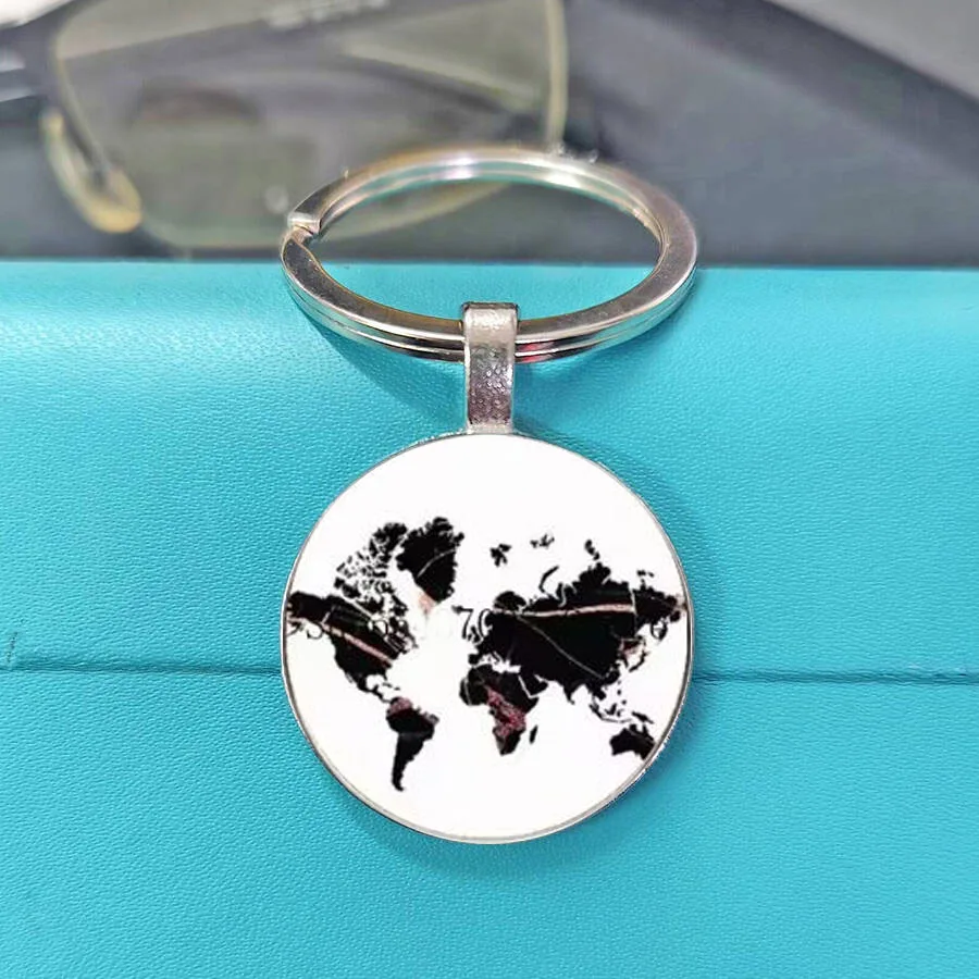 Men's and women's gift antique maritime map pattern keychain alloy practical travel around the world theme