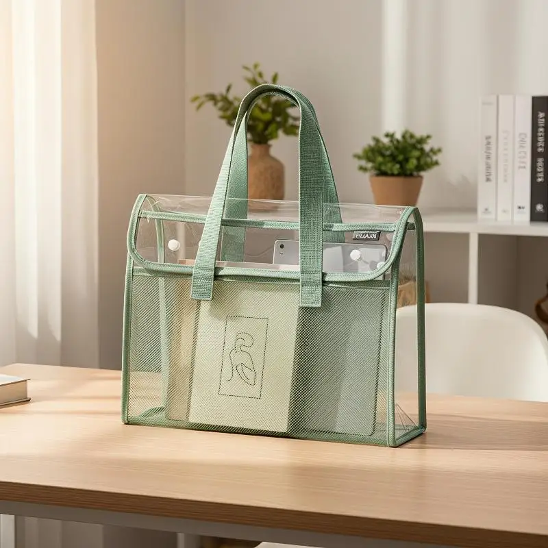@*Waterproof PVC Large File Bag Multi Functional Heavy Duty Document Pouch for Business Trip Office File Storage