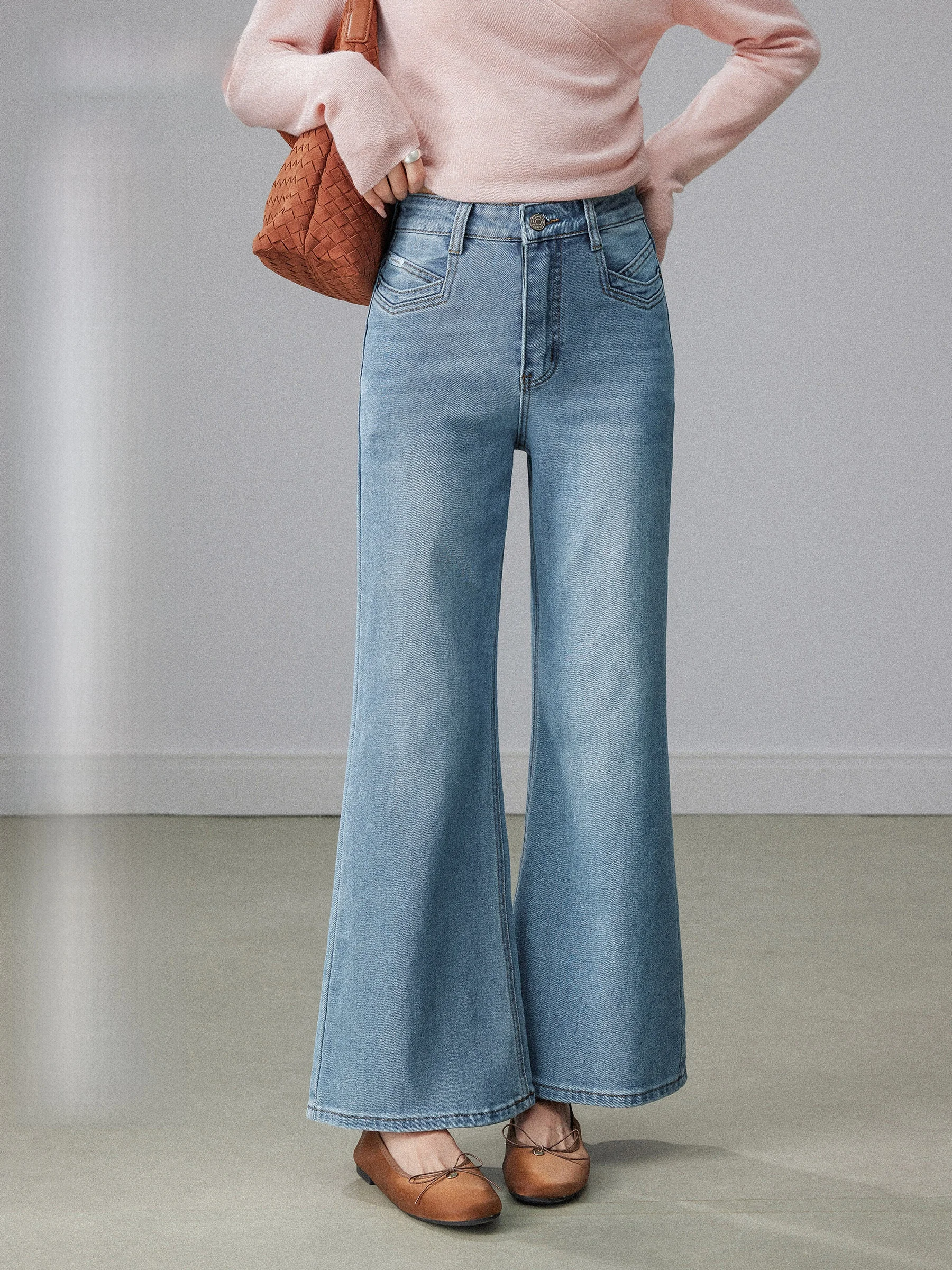 

High Waist Slimming Blue Bell Bot Jeans Women's Spring 2026 New Sle Elastic Denim Pants Stand Fit Pure Color Zipper