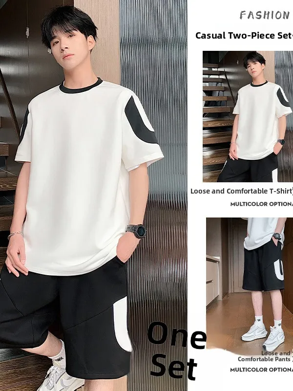 

Summer Sportswear Set for Men Casual ort Sve orts Polyester Fiber Teenager Faionable And Haome New 2025 Sle