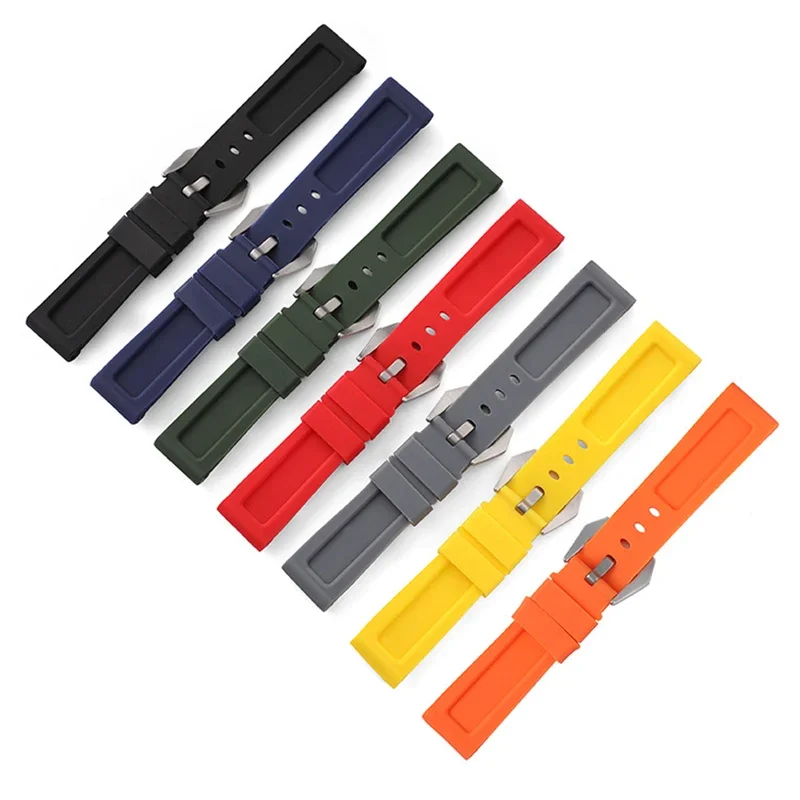 22mm 24mm 26mm Black Blue Red Orange White Yellow Watch Band Silicone Rubber Watchband Replacement Strap Steel Buckle