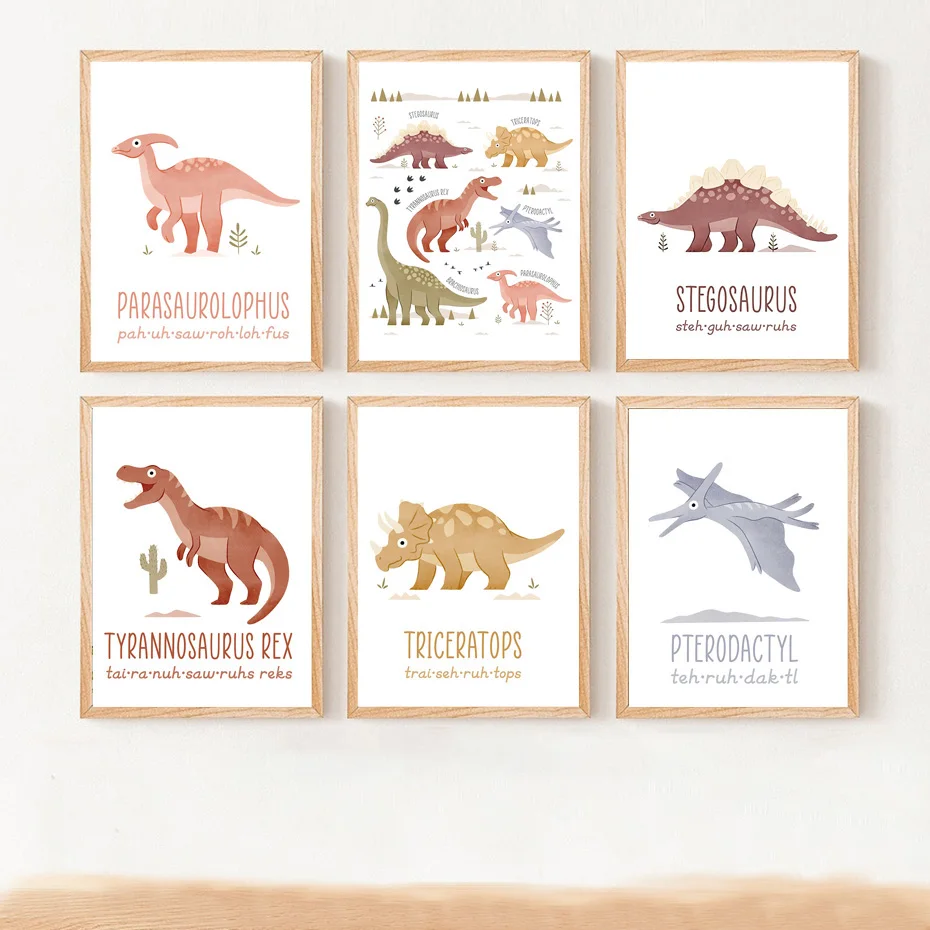 1pc frameless Canvas Painting Cartoon Dinosaur Alphabet Educational Nursery Wall Art Canvas Painting Boho Poster Print Modern Ba