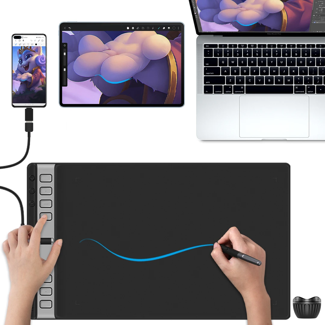 H1061P 10x6 Inch Battery-free 8 Programmable Press Keys Drawing Digital Tableta Grafica for Designer