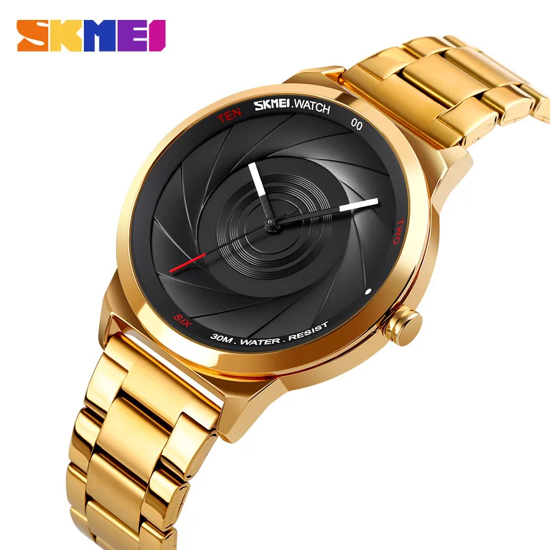 Skmei Fashion Trendy Men's Business Watch Simple Three-Dimensional Surface Waterproof High-Grade Gold Quartz Watch Men