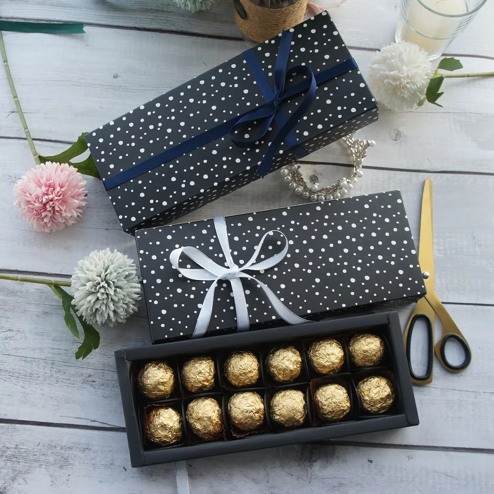 

9.5x24.5x3.5CM black dots style 10 set Chocolate Paper Box valentine's day Christmas Birthday Party Gifts Packing Storage Boxes