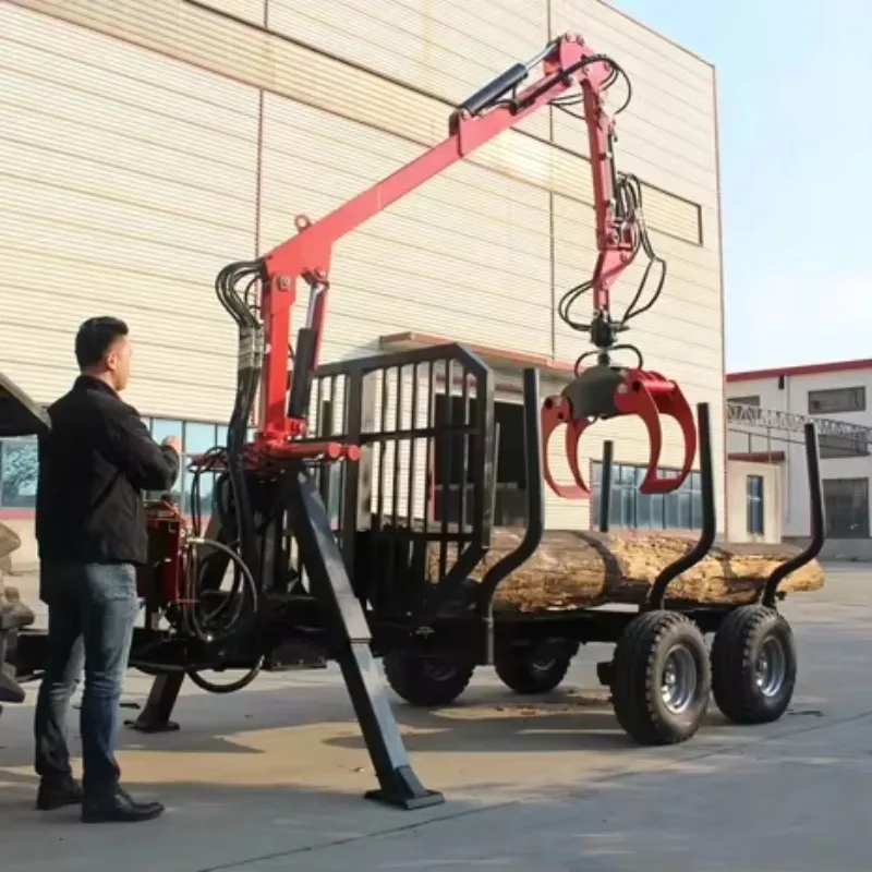 Heavy Duty Forestry Timber Trailer, 4.7m Crane With 3Ton Rotator, 360° Slewing Angle 3 Point Linkage Equipment for Logging Work