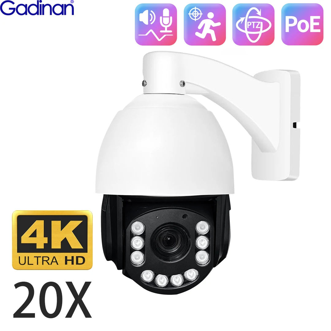 

Gadinan 8MP 4K Outdoor Auto Tracking Security Surveillance PTZ 20x Optical Zoom Intelligent Body Tracking POE IP Camera IMX415