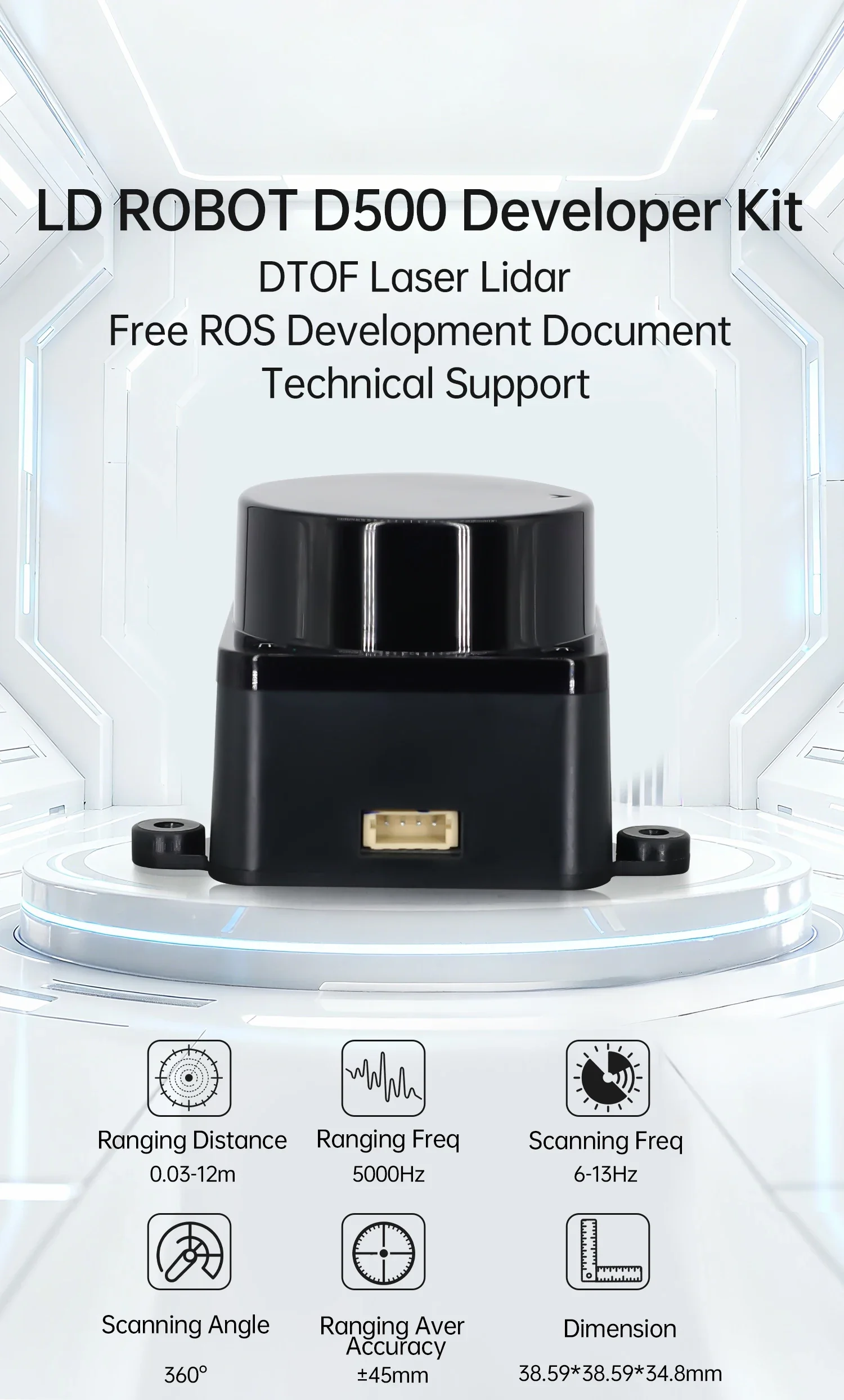 LDROBOT D500 lidar kit DTOF laser Radar Sensor Module Scanner360° 30000Lux 5000Hz Support ROS1/2 Arduino For Indoor and Outdoor