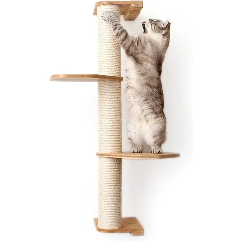 

3-tier Cat Wall Scratching Post With Cat Rack Towers for Cats Scratcher Claw Sharpener Accessories Tree Toy All Castle Furniture