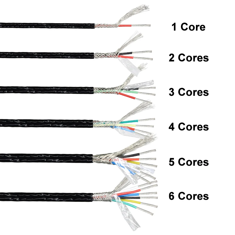 1/5M PTFE Shielded Wire Sq0.5mm (20AWG) , 0.75mm (18AWG)  1 2 3 4 5 6 Cores High Purity OFC Copper Tinned FEP Insulation Cable