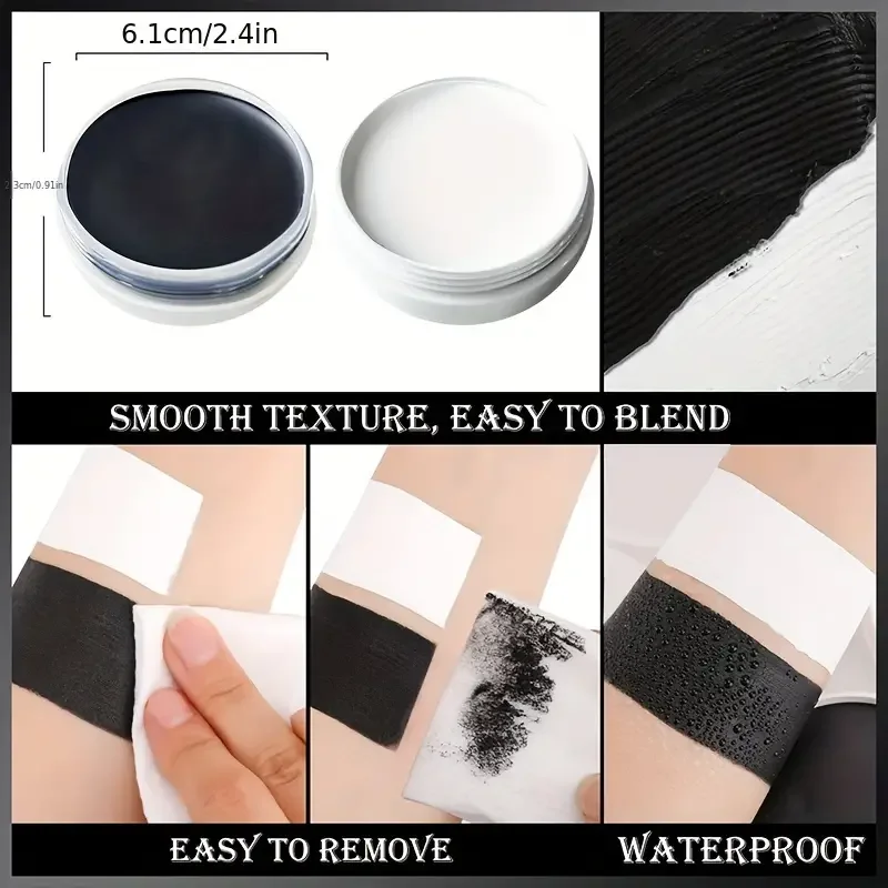 White Black Red Face Body Paint Set, 6 Brushes Included