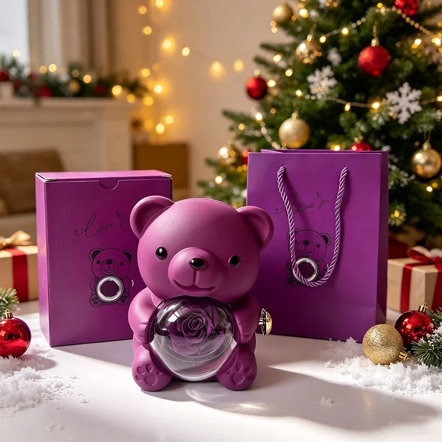 Teddy Bear Rose Gift Box, Jewelry Box with Hidden Space for Ring or Earrings,Jewellery Not Included,for Mother's Day,Anniversary