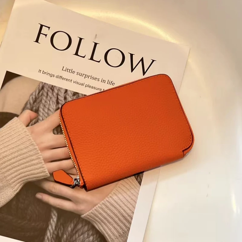 Change Purse, a short first-layer cowhide coin bag simple leather zipper card bag multi-card bit small bag