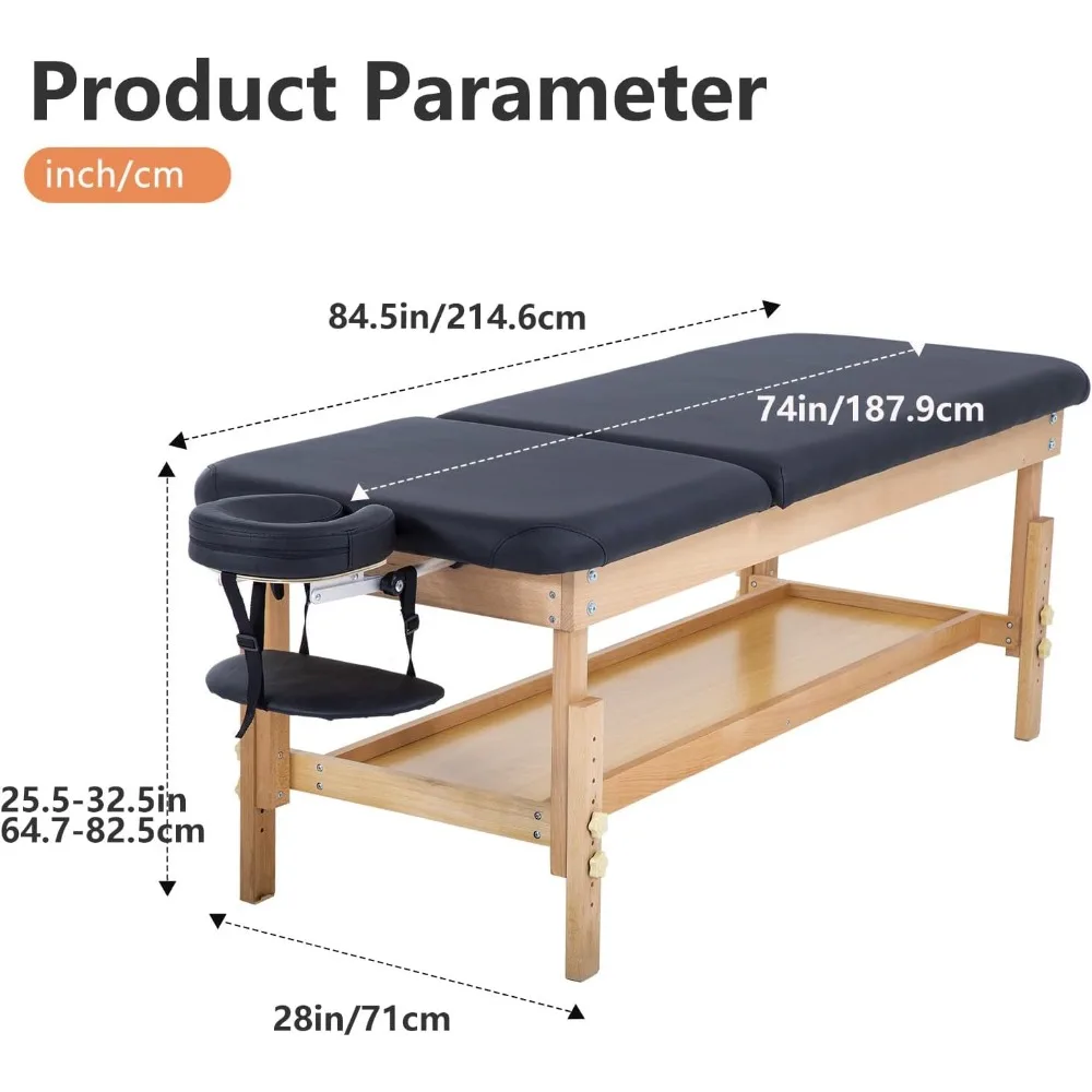 طاولة تدليك بإطار معدني سرير تدليك ثابت 74 بوصة طول 28 بوصة عرض 2.5 بوصة THK طبقة رغوة الذاكرة العلاج الطبيعي الثابت
