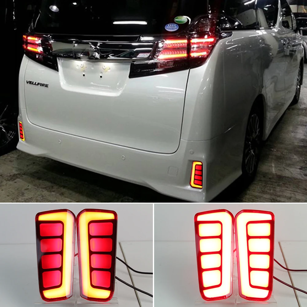 

2Pcs Reflector For Toyota Vellfire 2016 2017 2018 2019 2020 ALPHARD LED Rear Fog Lamp Bumper Light Auto Brake Light Turn Signal