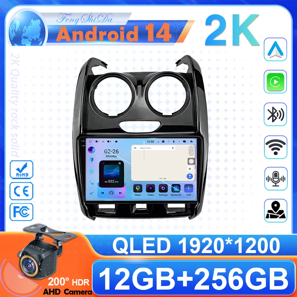 2din Android 14 For Renault Duster 2015-2021 For Lada largus 2021 Car Radio GPS navigation Carplay Auto multimedia player 4G