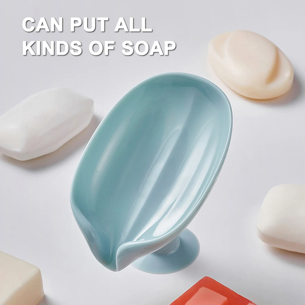 Soap Dish Storage With Suction Cup Laundry Leaf Shape Soap Box Drain Non-slip Soap Holder Bathroom Accessories  Soap Case