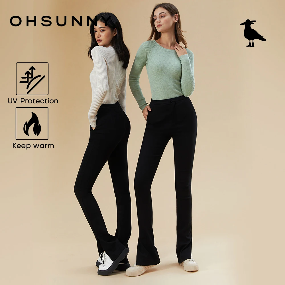 

OhSunny Slim Fit Flared Trousers,Autumn Winter Thermal Thicken Pants Tights,Outdoor Casual Black Stretchy High Waist Leggings