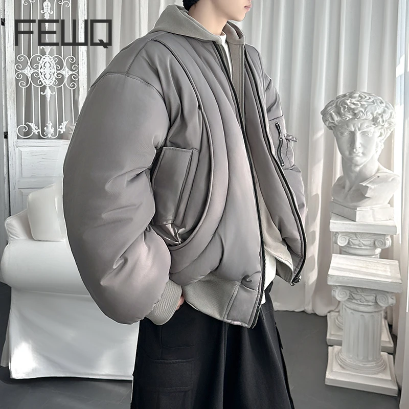 FEWQ Double Sided Curved Deconstruction Large Silhouette Men's Cotton Jacket Solid Color Solid Color Male Tops 24E5731