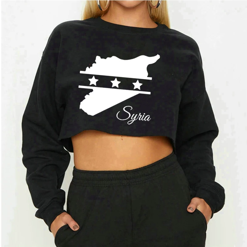 Syrian Freedom Oversized Navel Cropped Sweatshirt, Syrian Flag, Anti-War Clothing, Middle East, Harajuku Casual Tops, Unisex