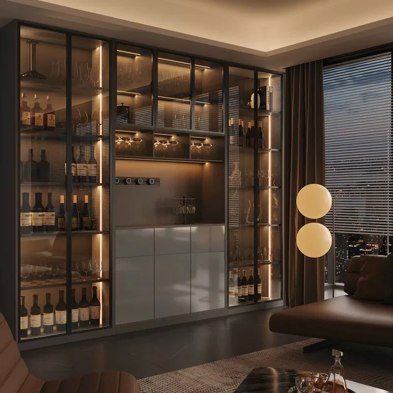 Light luxury Italian dining side wine cabinet modern simple living room storage locker drawers glass display cabinets furniture view 3