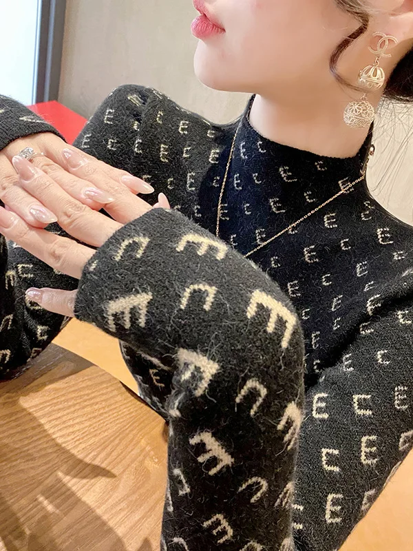   f Suéter de punto High Ne para mujer Faion Slim Fit Ropa interior Casual Sle Long Sve Poliéster Camere Blend