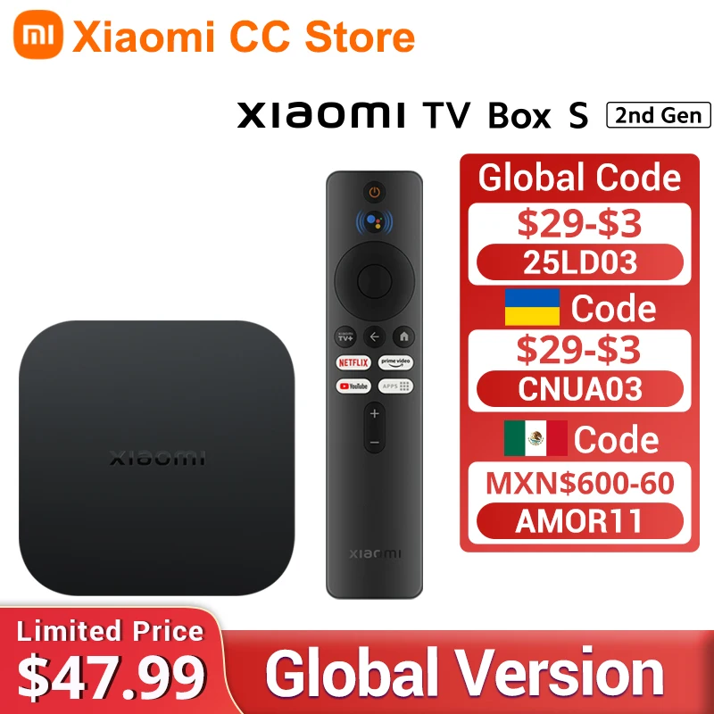 Global Version Xiaomi Mi TV Box 2nd Gen 4K Ultra HD Google TV 2GB 8GB Dolby Vision HDR10+ Google Assistant Smart Mi Box S Player