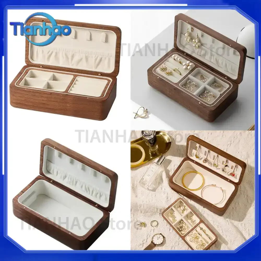 Double Layer Wooden Jewelry Box for B84B Necklace Bracelet Earring Storage Organizer Wedding Gift Walnut Wood Jewelry Case