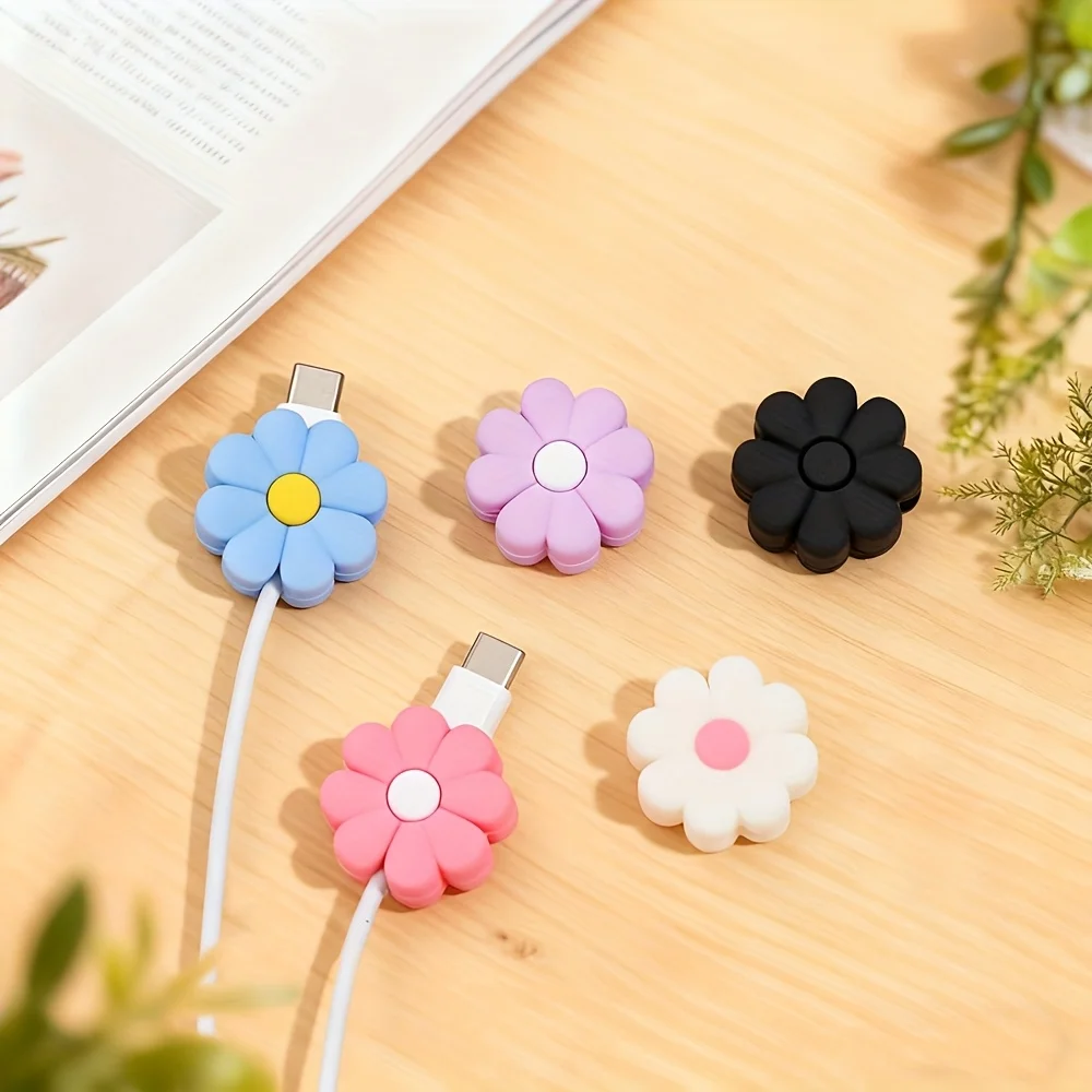 5/10pcs Flower Data Cable Header Protective Cover | Silicone Charging Wire Protector, Suitable for iPhone Type-C Charging Cable