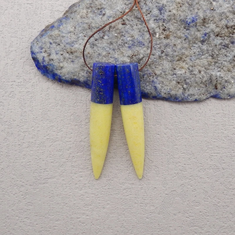 Handmade Jewelry Natural Stone Lapis Lazuli Serpentine Earring Bead,Fashion Earrings Accessories DIY Making For Women 44x8mm 10g